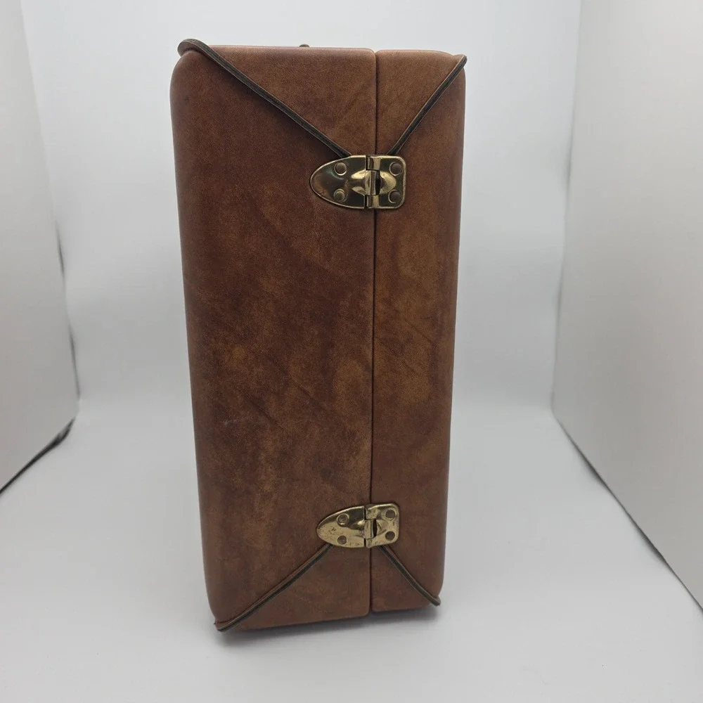 Vintage Travel Bar Case Brown Leather Mid Century Retro Speakeasy‎ Barware 1970s